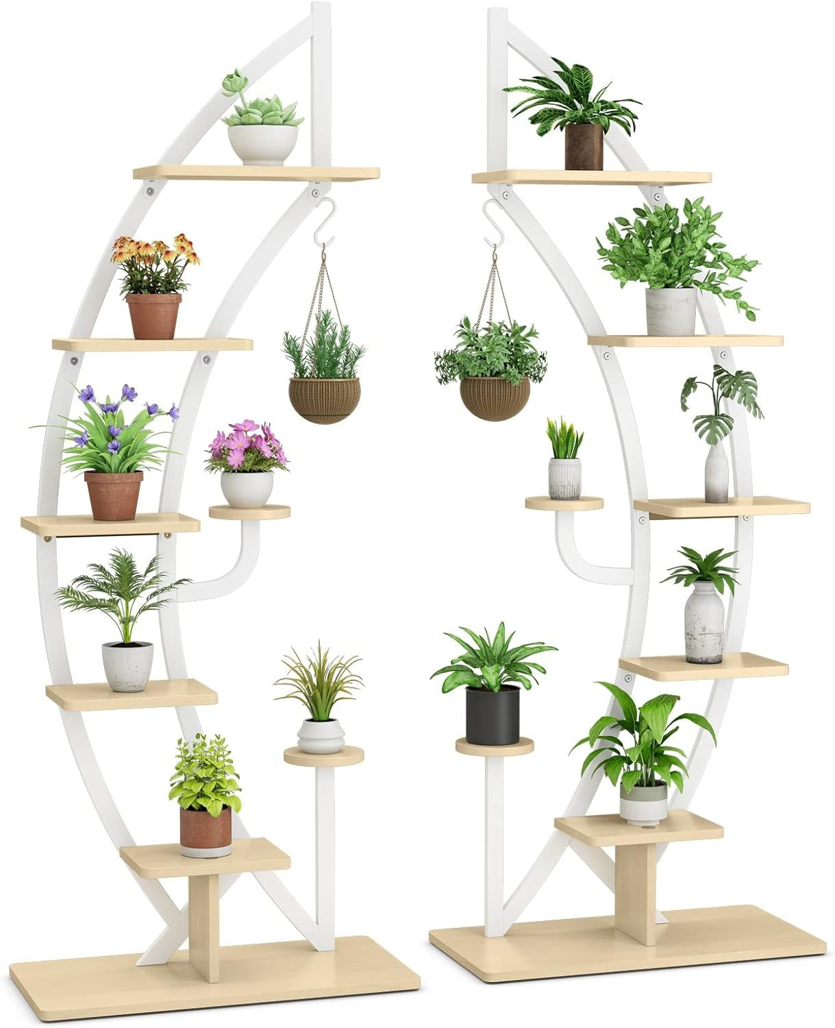 2PC 8 Tier Plant Stand Curved Half Moon Ladder Shelf Indoor Outdoor Display