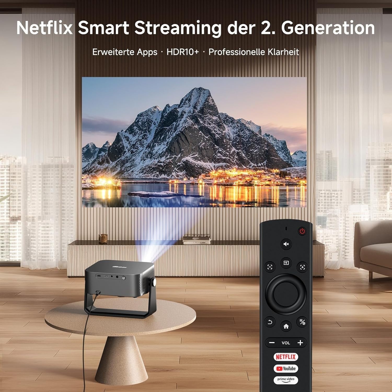 4K Smart Projector 1500 ANSI WiFi 6 Bluetooth HDR Auto Focus Portable