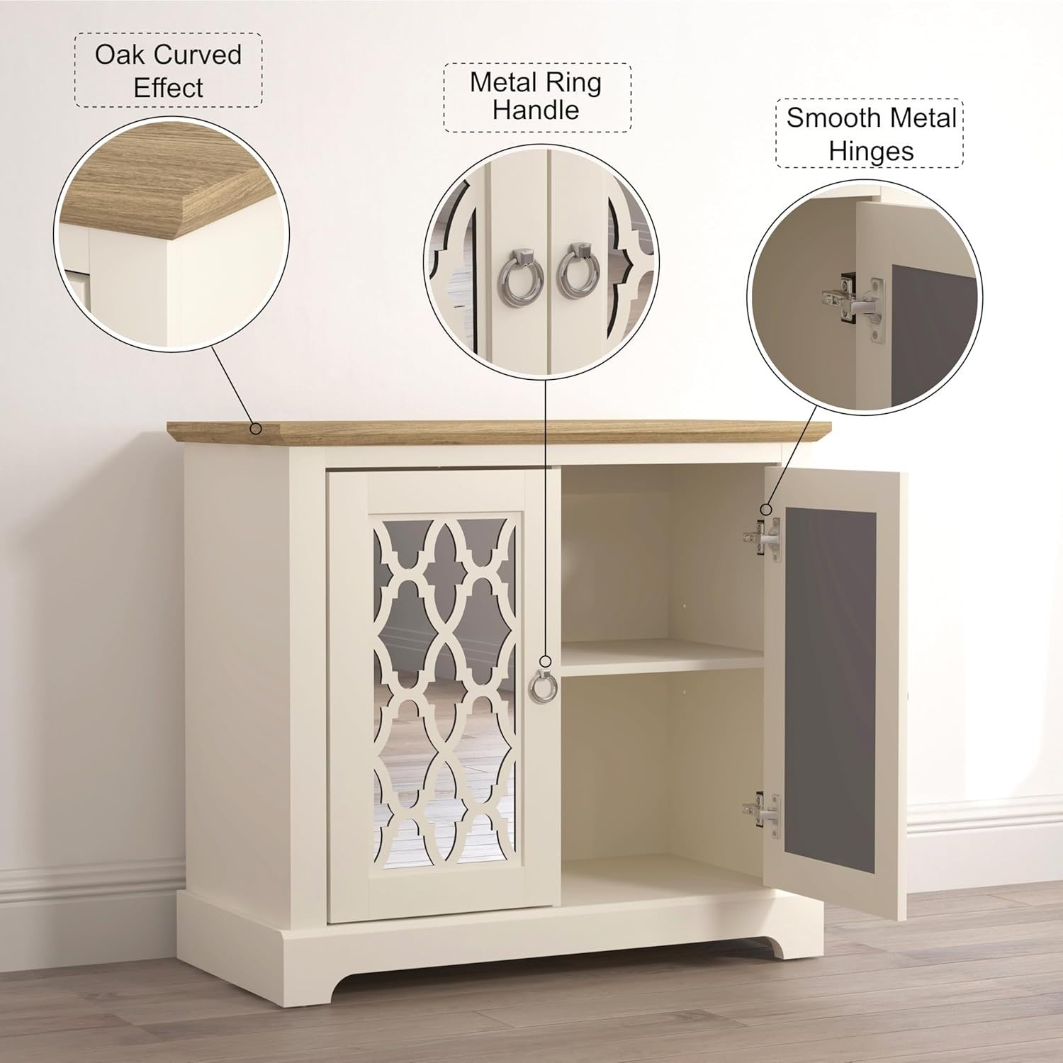 Ivory Oak 2 Door Sideboard Cabinet Lockable Storage Console Organizer
