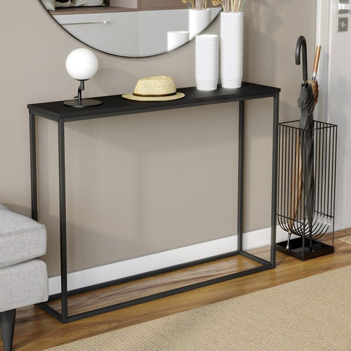 Slim Wooden Console Table with Metal Legs, Industrial Hallway Storage