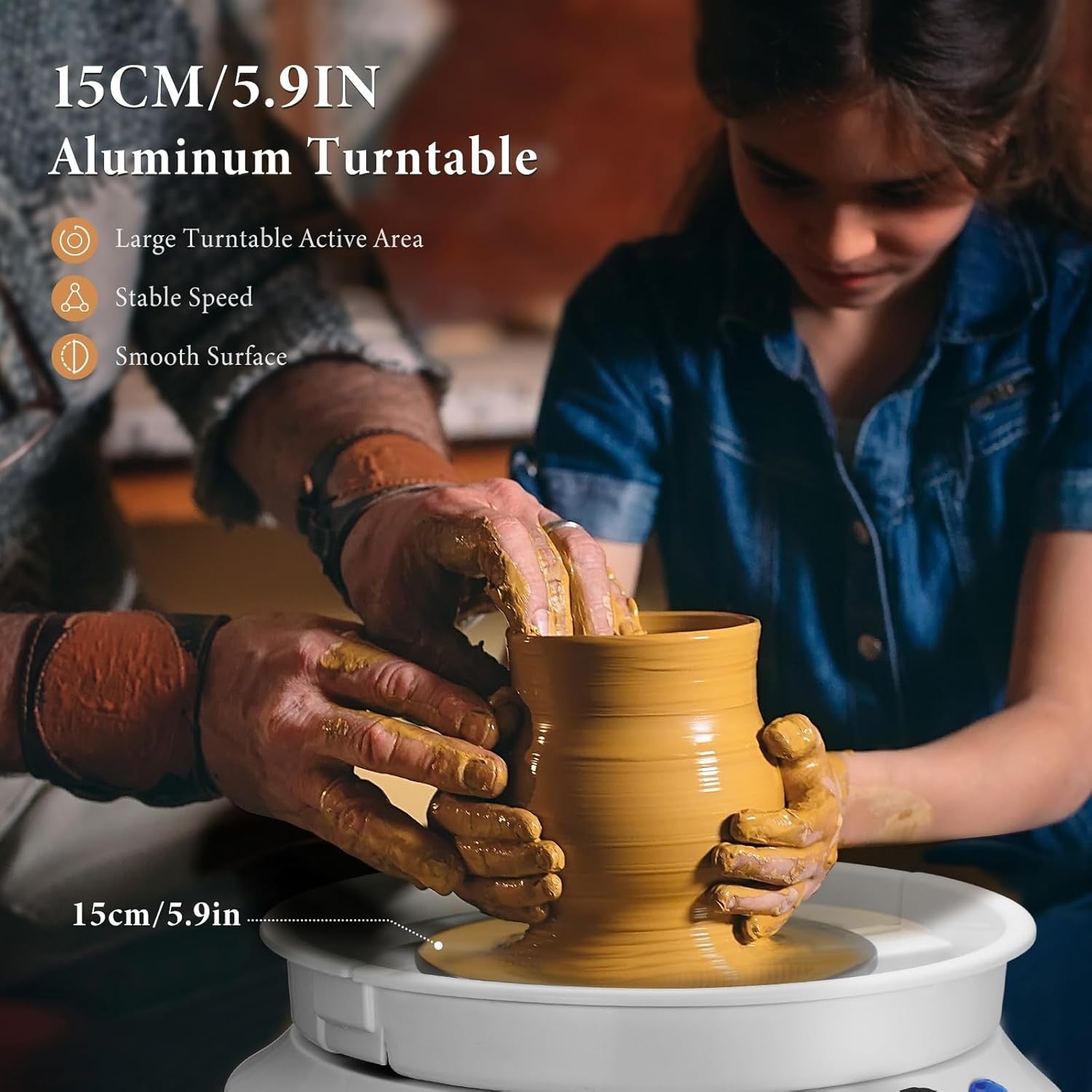 Electric Pottery Wheel 350W Adjustable Speed 15cm Ceramic Tool