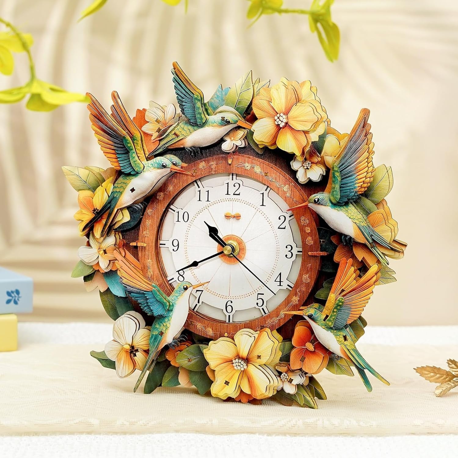 3D Wooden Hummingbird Clock Puzzle, Mechanical Wreath Craft Kit, Home Decor
