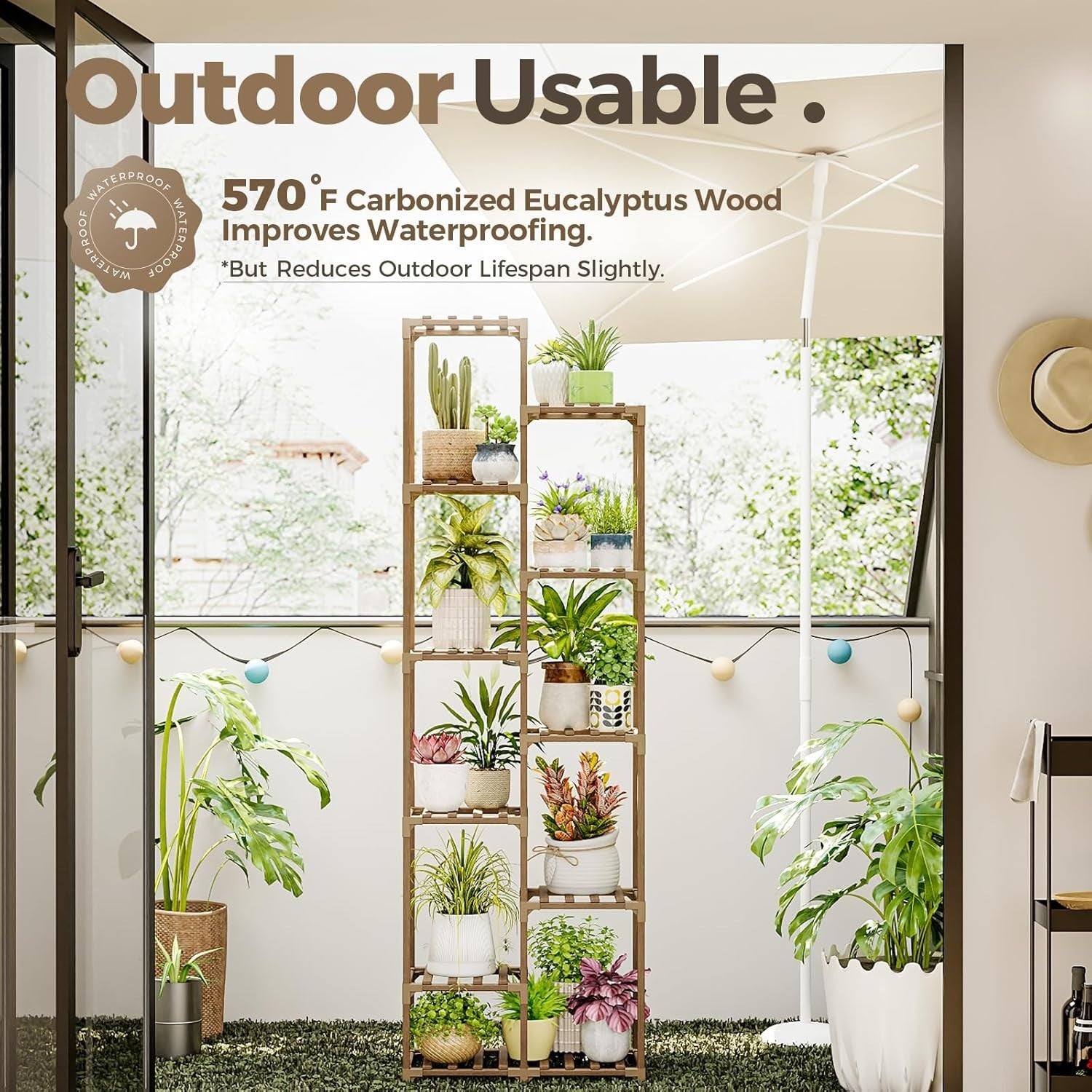 11-Tier Tall Wooden Plant Stand, Multi-Level Indoor Outdoor Flower Rack
