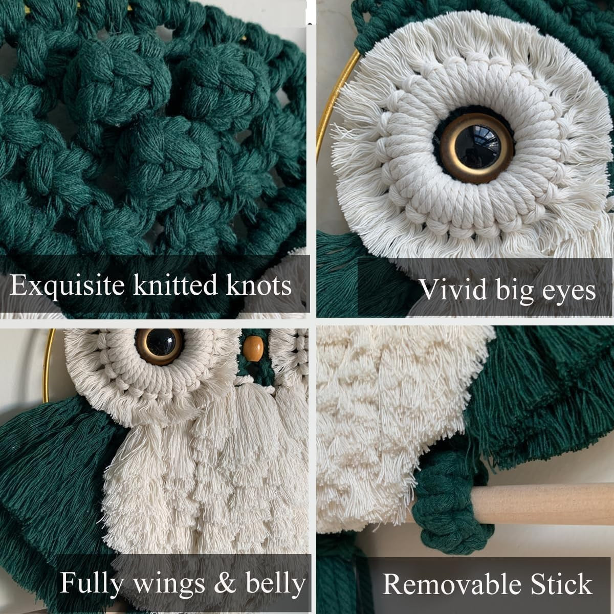 Macrame Owl Wall Hanging Boho Fiber Art Nature-Inspired Decor