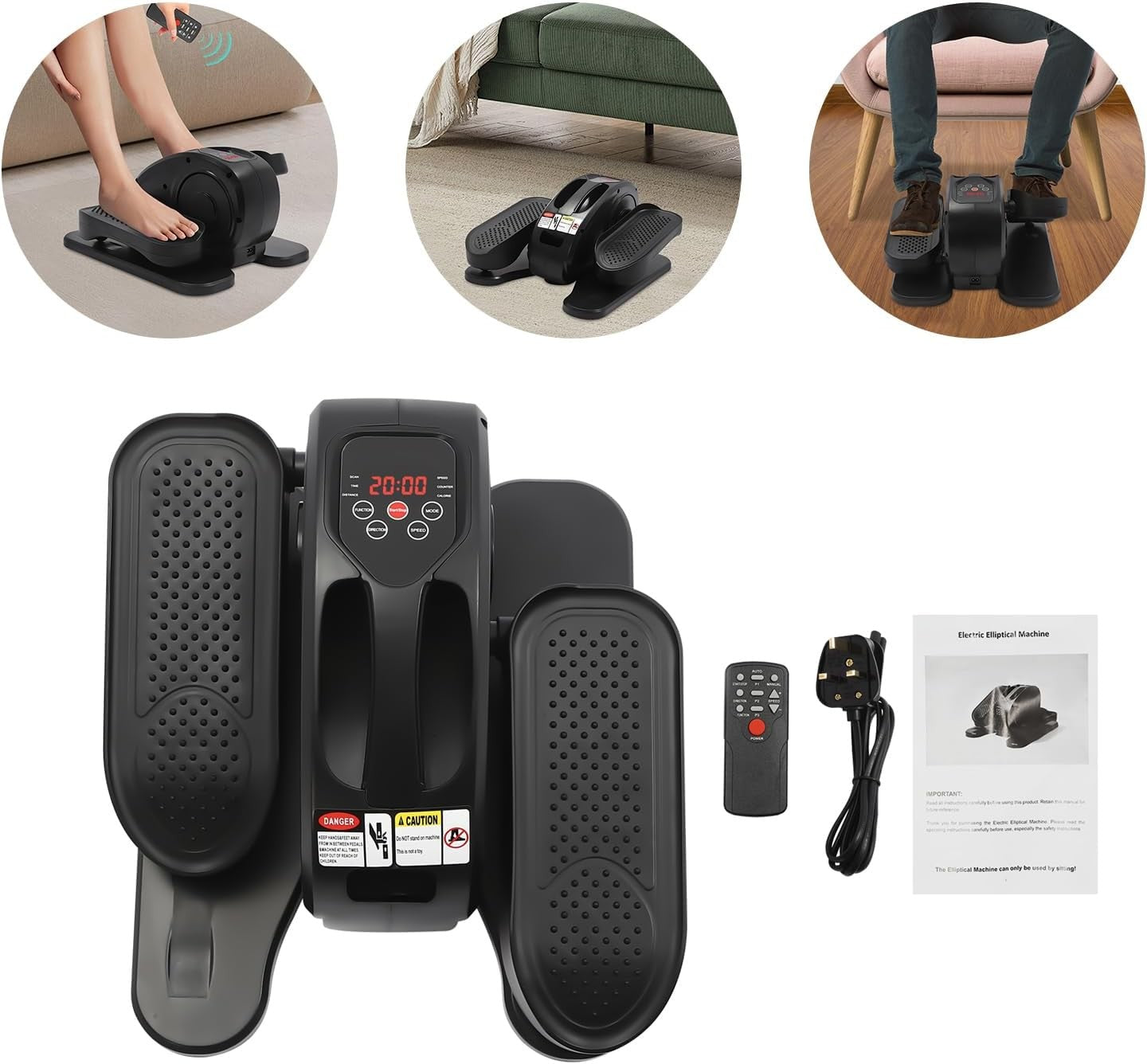 Under Desk Elliptical Trainer Quiet Electric Pedal Exerciser Remote LCD