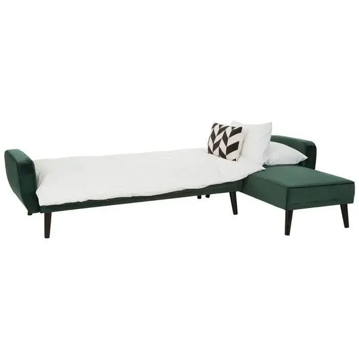 Green Velvet Corner Sofa Bed 3-Seater Pull Out Chaise Tufted Couch