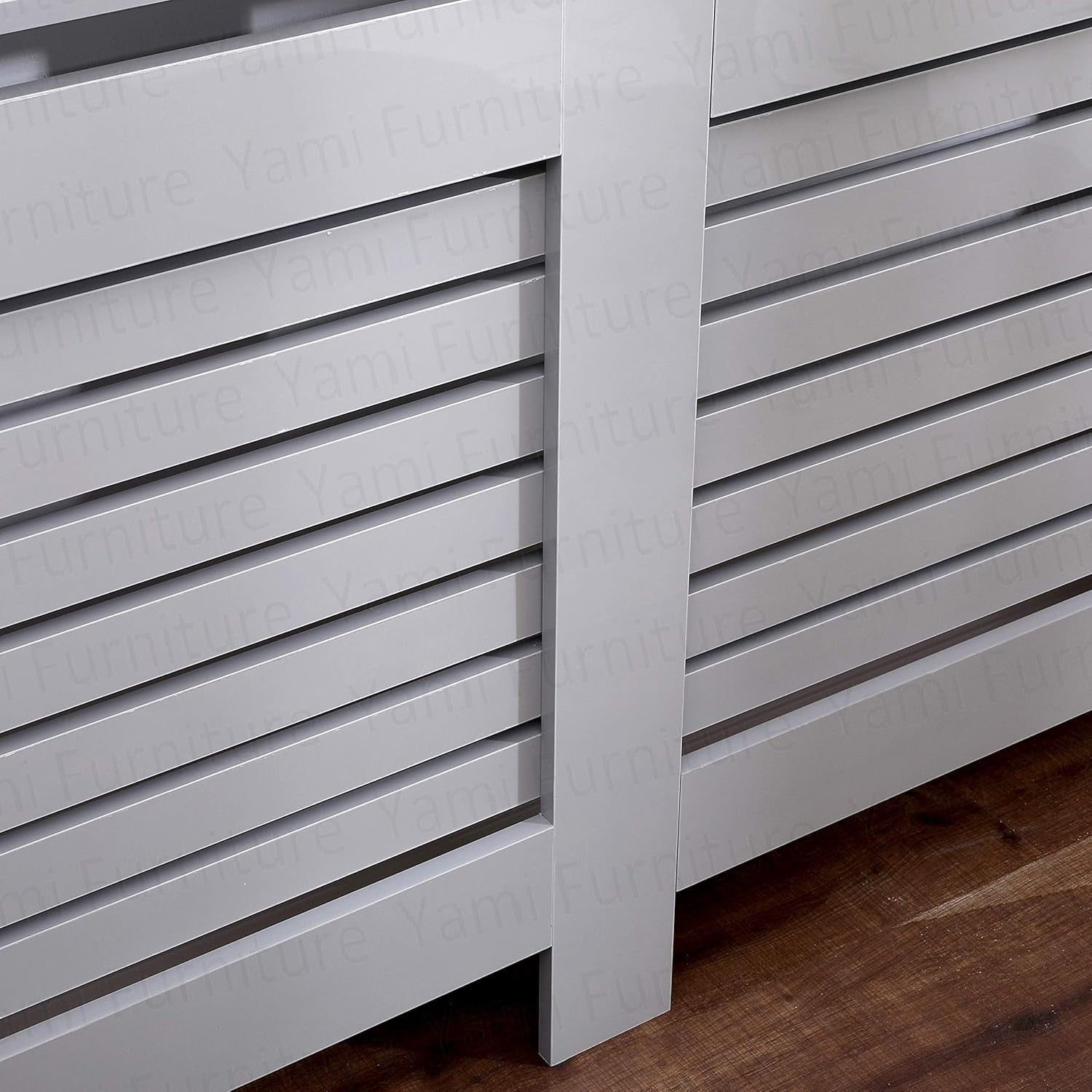 High Gloss Radiator Cover XL Grey Modern Slatted Cabinet – Stylish Heating Cover