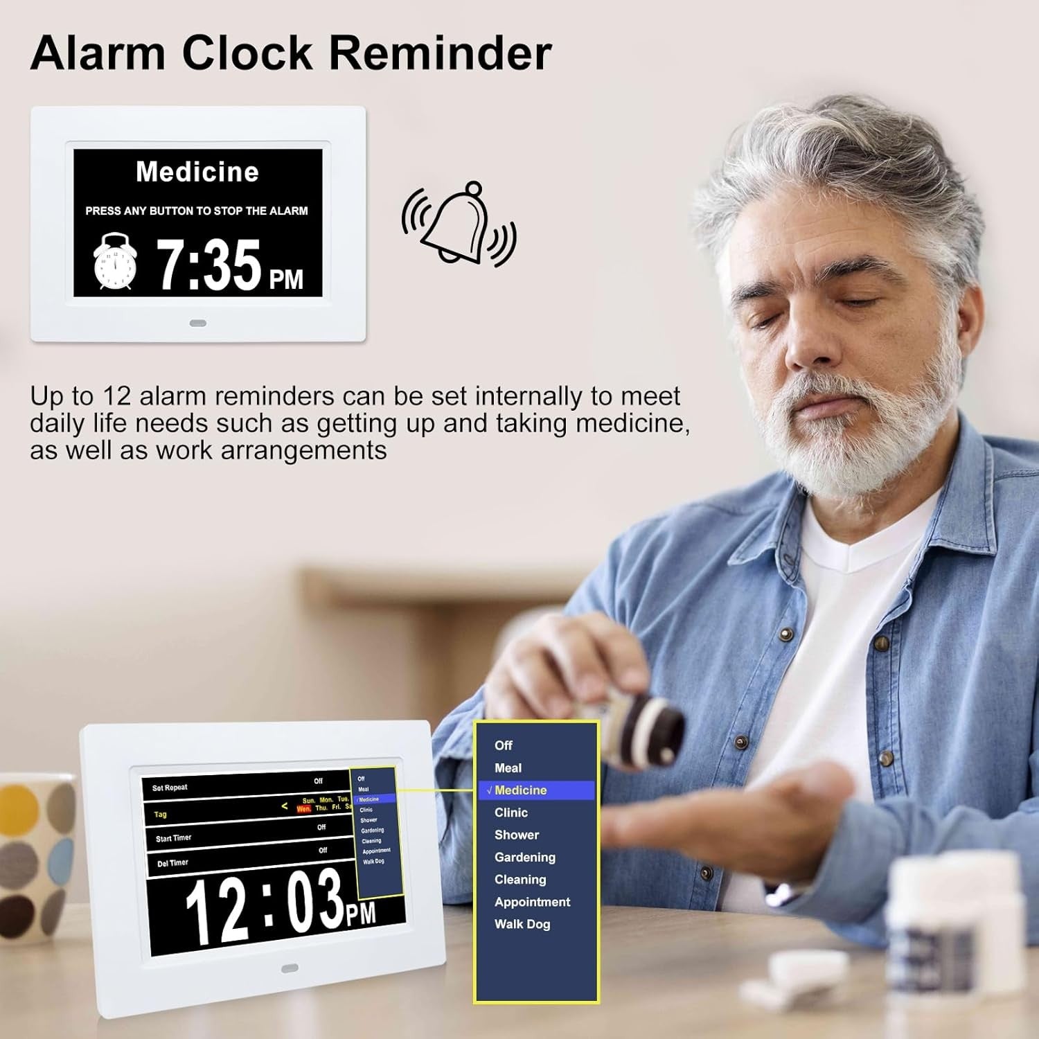 Large Dementia Clock Big Display Day Date Time Digital Auto Dim Elderly