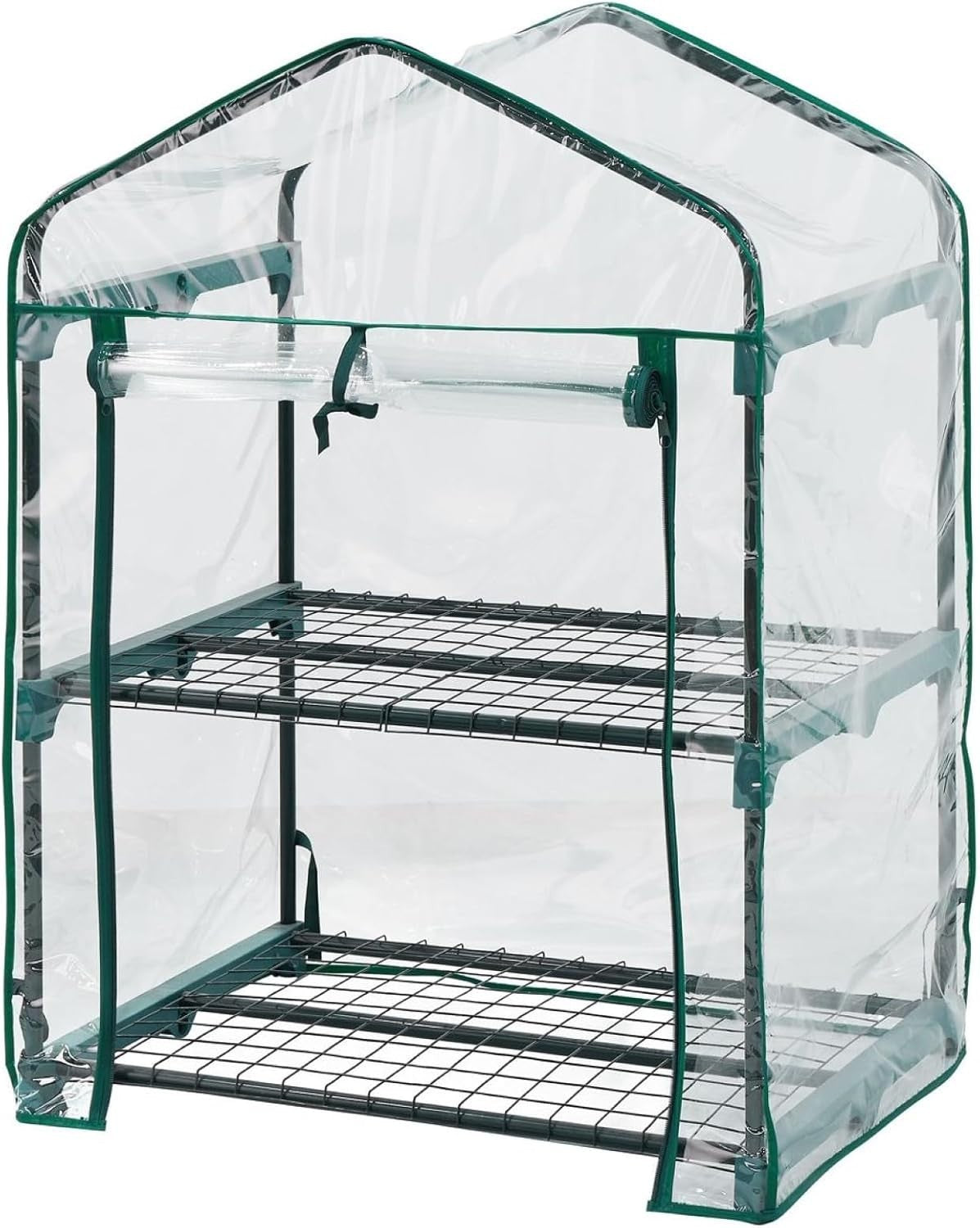 Mini Greenhouse 2 Tier Cold Frame with PVC Cover Roll-Up Door for Plants