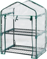 Mini Greenhouse 2 Tier Cold Frame with PVC Cover Roll-Up Door for Plants