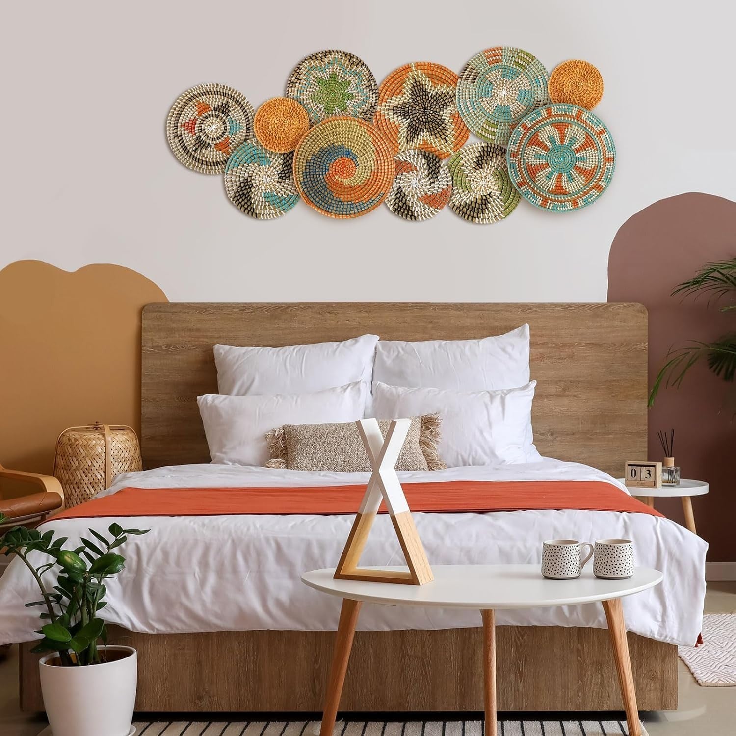 11PCS Boho Woven Wall Baskets Round Farmhouse Decor Multi Sizes