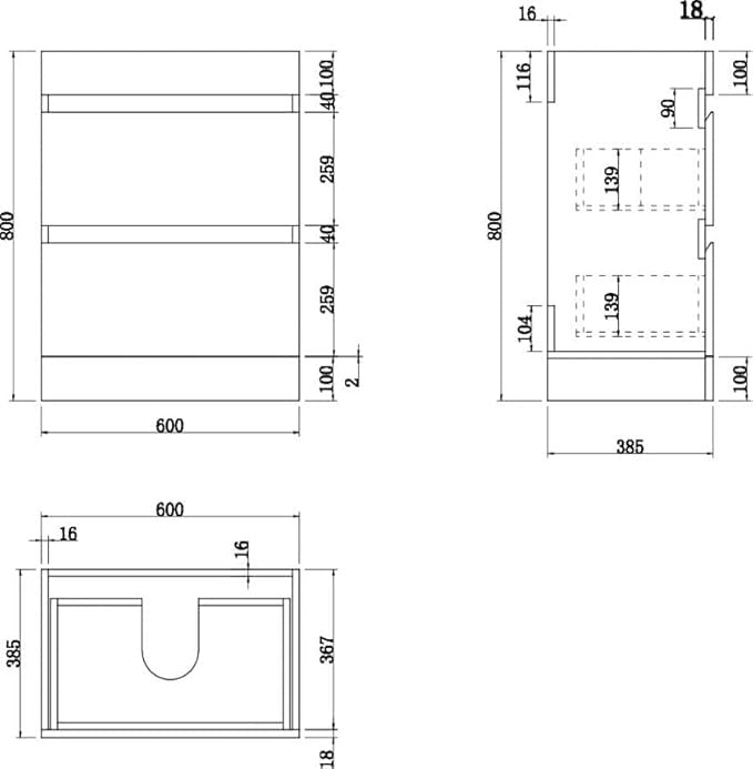 600mm White Gloss Bathroom Vanity Unit with Basin Sink 2 Drawer Floor Standing