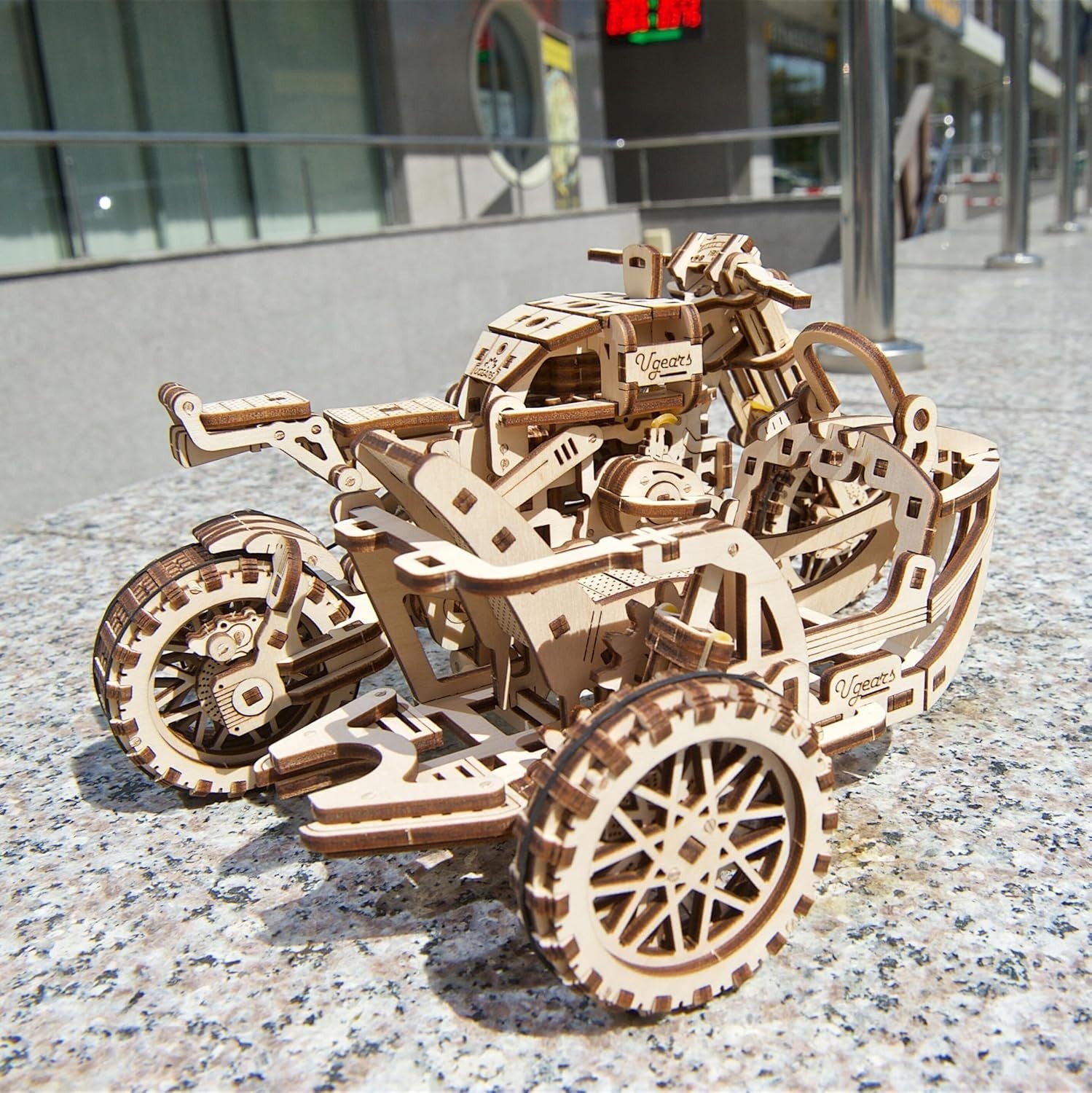 3D Wooden Motorbike Puzzle with Sidecar – DIY Model Kit, Moving Parts