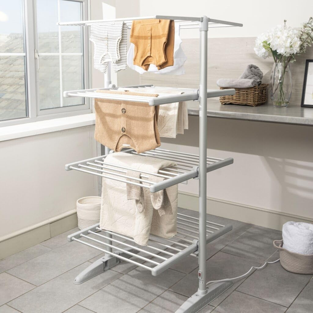 4 Tier Heated Clothes Airer 300W Folding Indoor Drying Rack with Cover