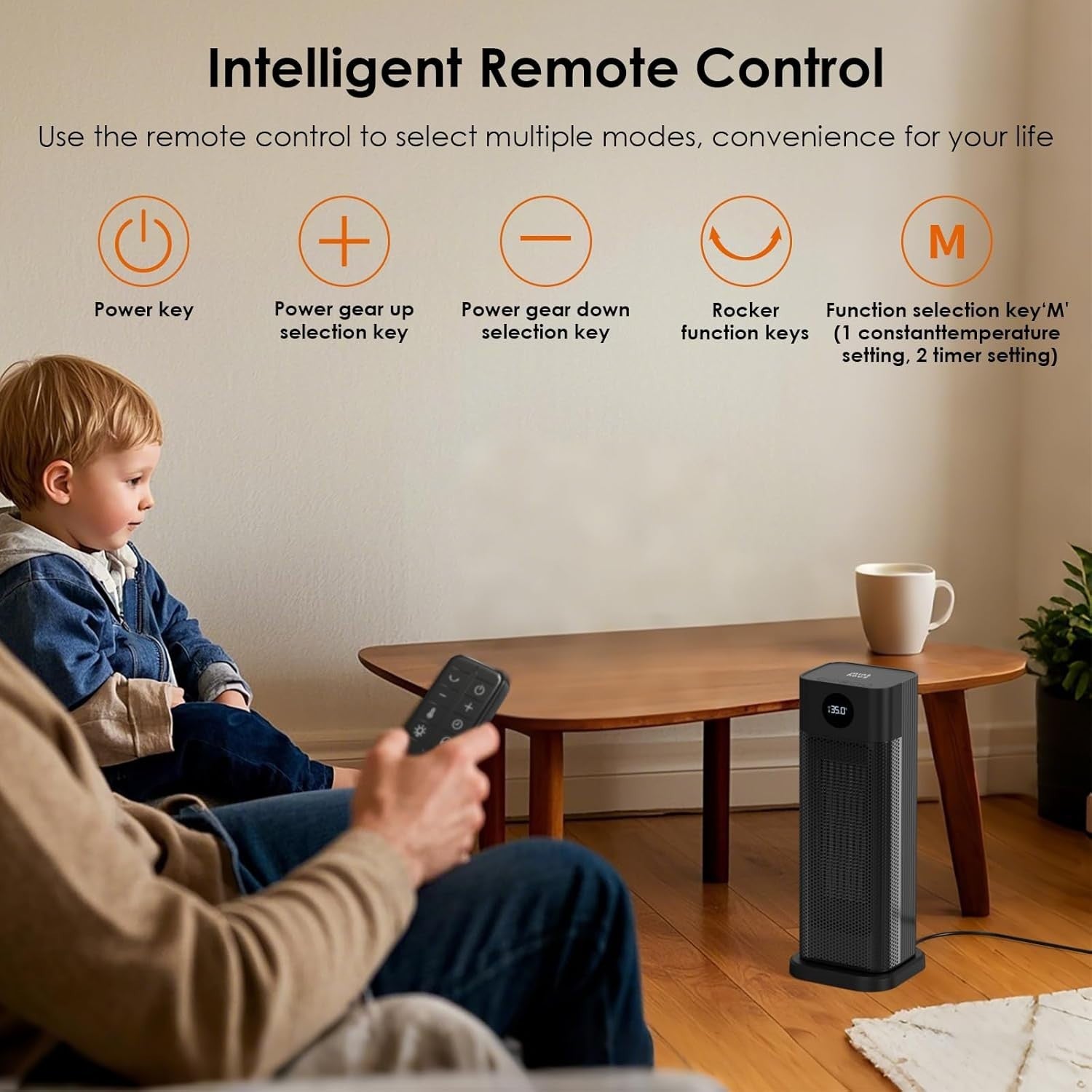 2000W Ceramic Space Heater Fast Heating Oscillating Remote Control Timer