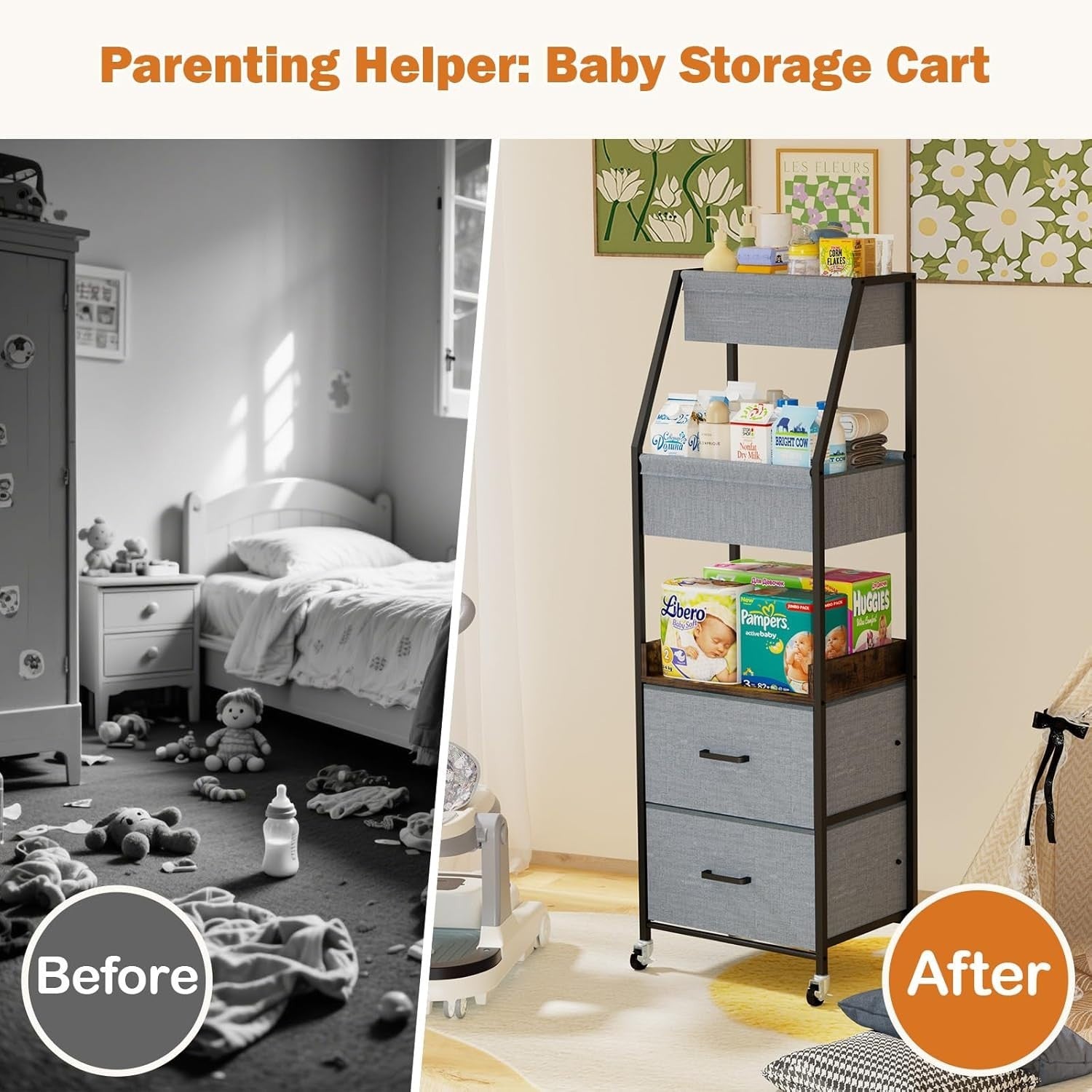 5 Tier Baby Diaper Caddy Organizer Cart Nursery Trolley with Wheels