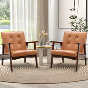 Modern Lounge Armchair Set of 2 – Orange Upholstered Solid Wood Accent Chairs