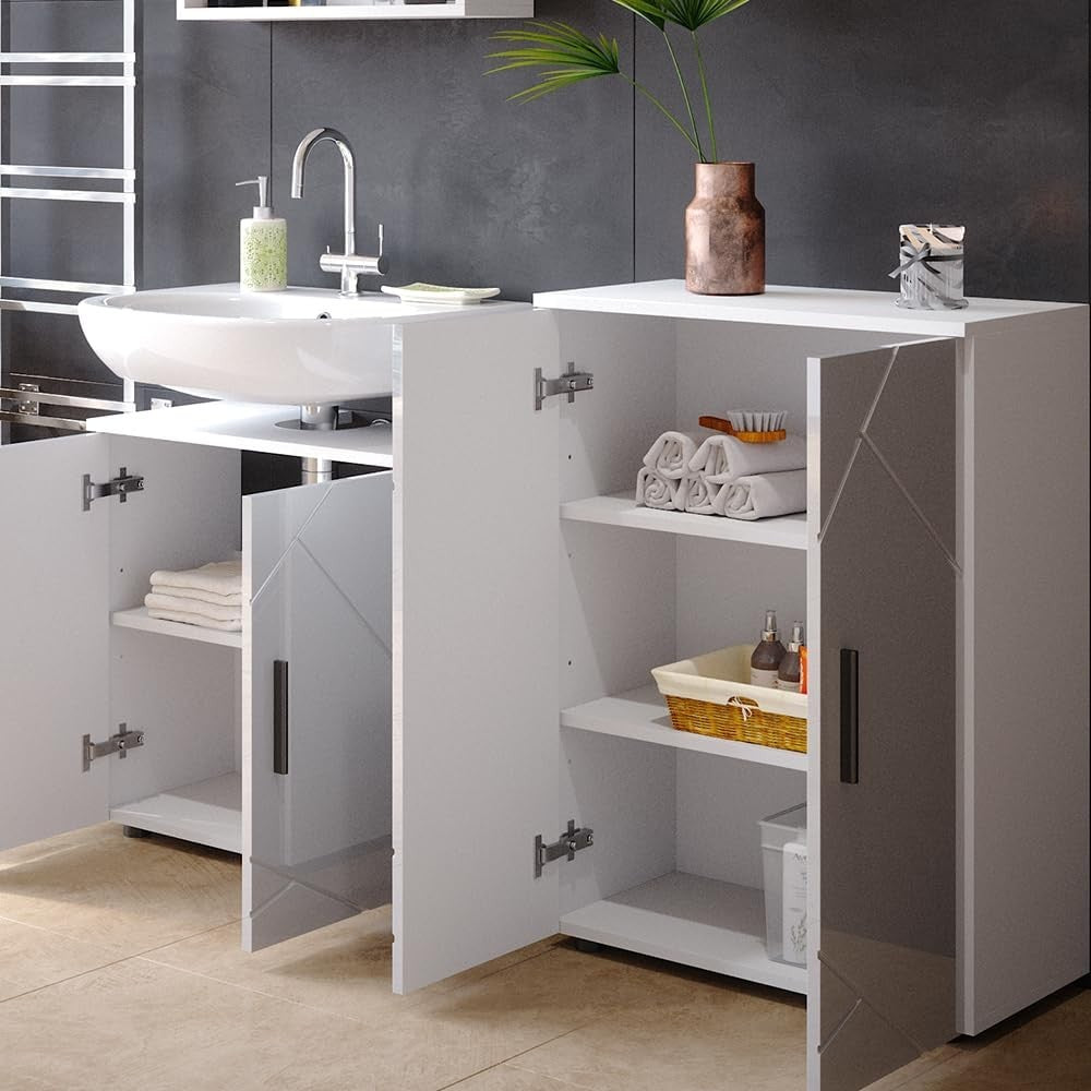Lockable High-Gloss White Cabinet with 2 Doors, Easy-Clean & Durable, 60x81x30 c