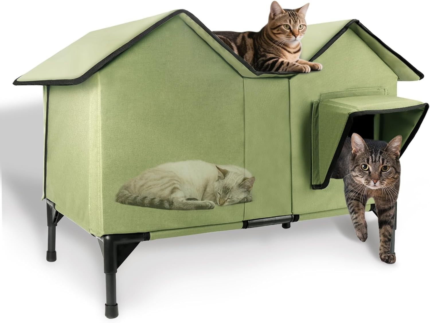 Waterproof Outdoor Cat House Extra Large Shelter with Cushion & Elevated Base