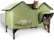 Waterproof Outdoor Cat House Extra Large Shelter with Cushion & Elevated Base