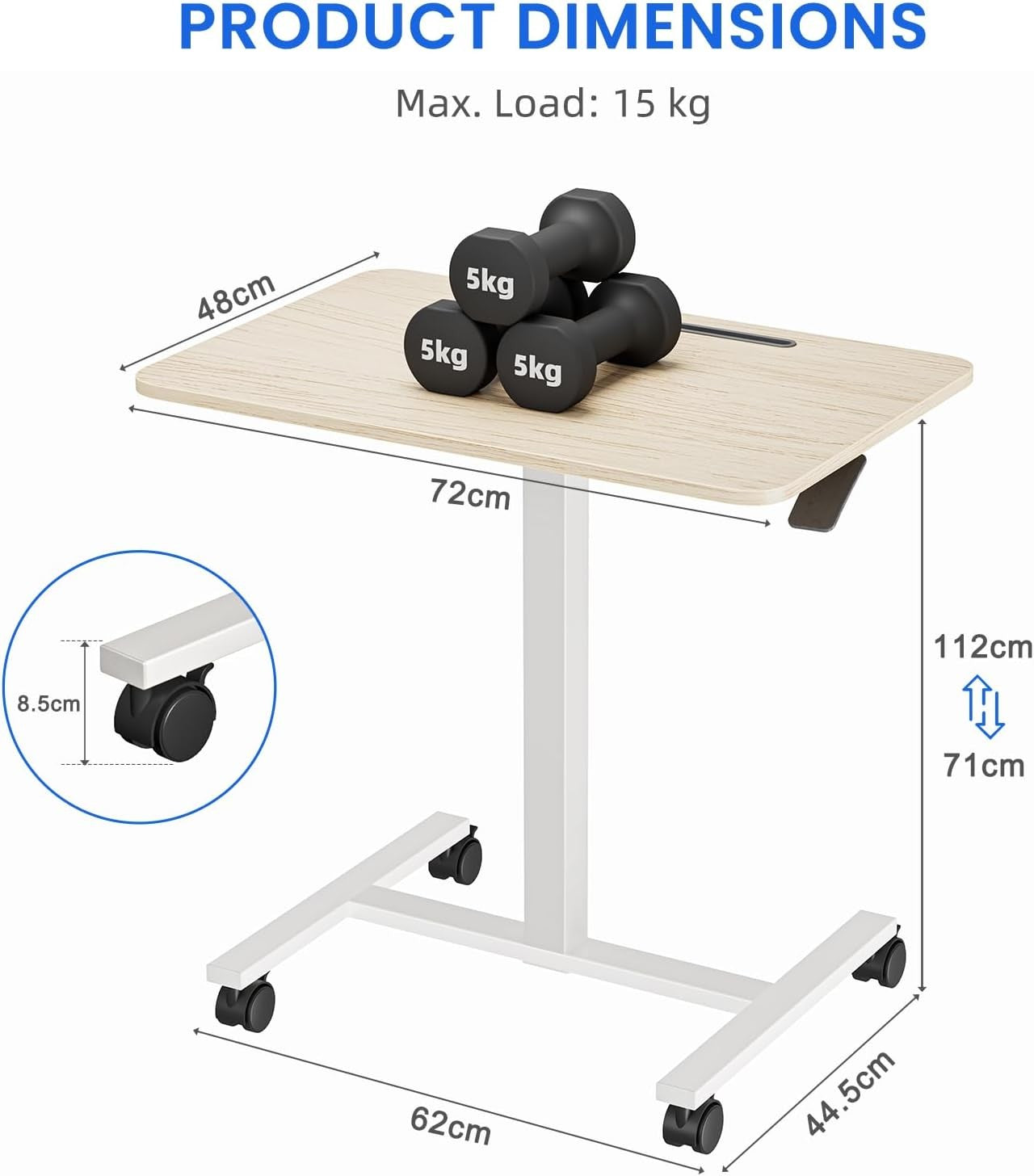 Mobile Standing Desk Height Adjustable Rolling Laptop Table Sit Stand Oak