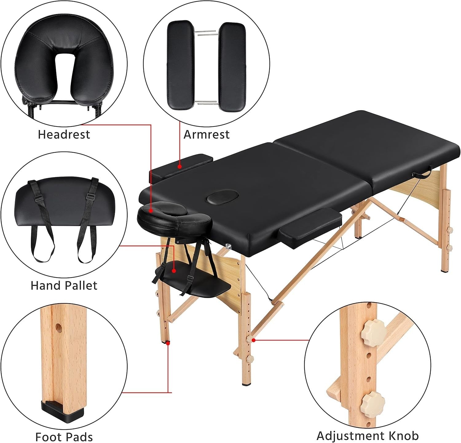 70cm Portable Massage Table | Foldable Wooden Lash Beauty Bed 2-Section Black
