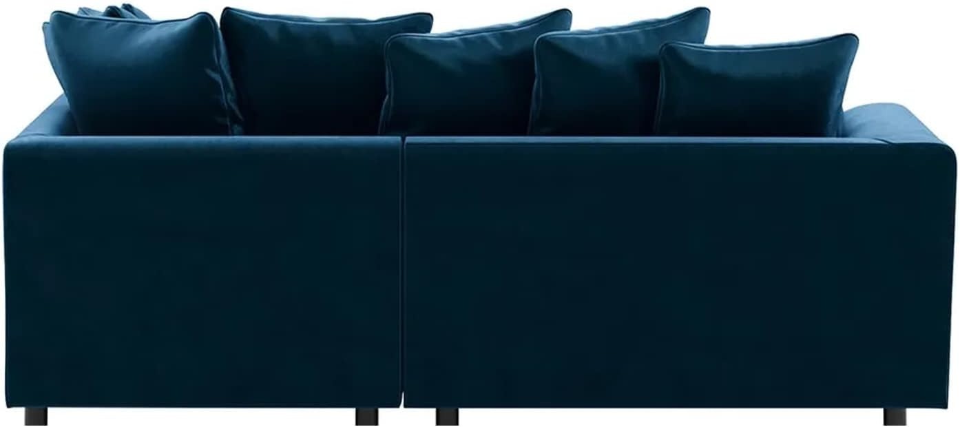 Blue Velvet Corner Sofa 4 Seater L Shape | RH Chaise | Full Foam Seating