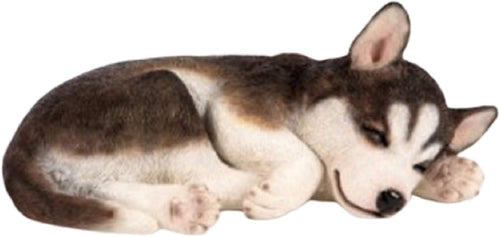 Sleeping Husky Puppy Garden Ornament – Frost-Proof Resin Dog Statue
