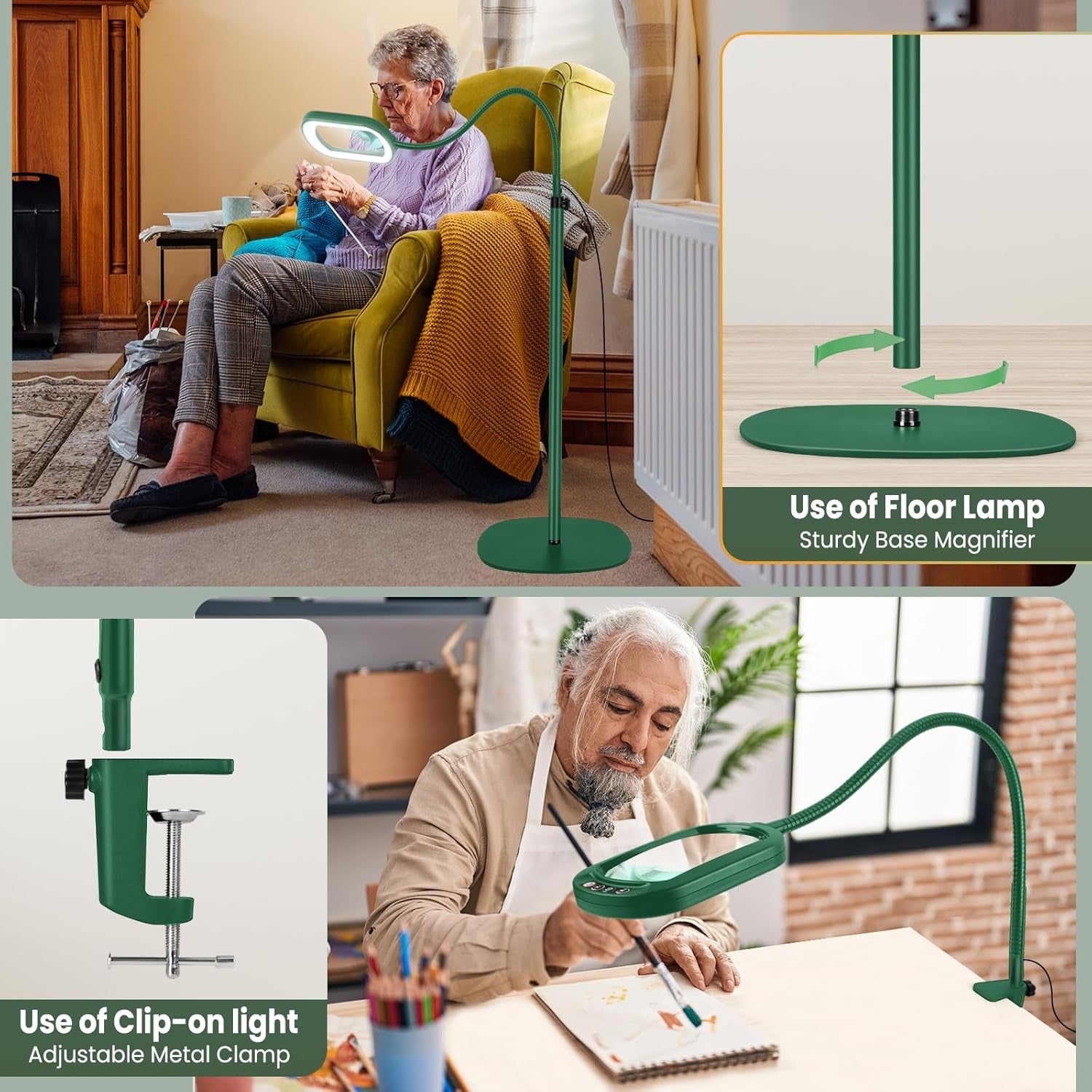 10X LED Magnifying Floor Lamp Hands Free Rectangular Lens Dimmable Light