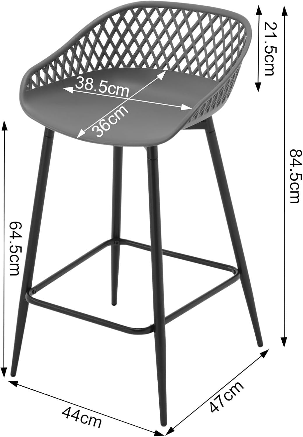 Grey PP Bar Stools Set of 2 with Backrest Footrest Kitchen Counter