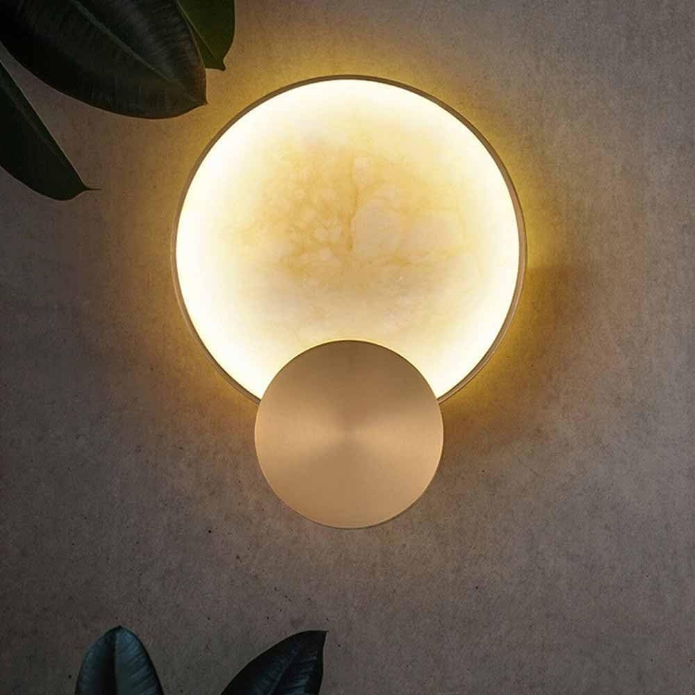 Gold Alabaster Marble Wall Sconce - Modern Twin Round LED Lights
