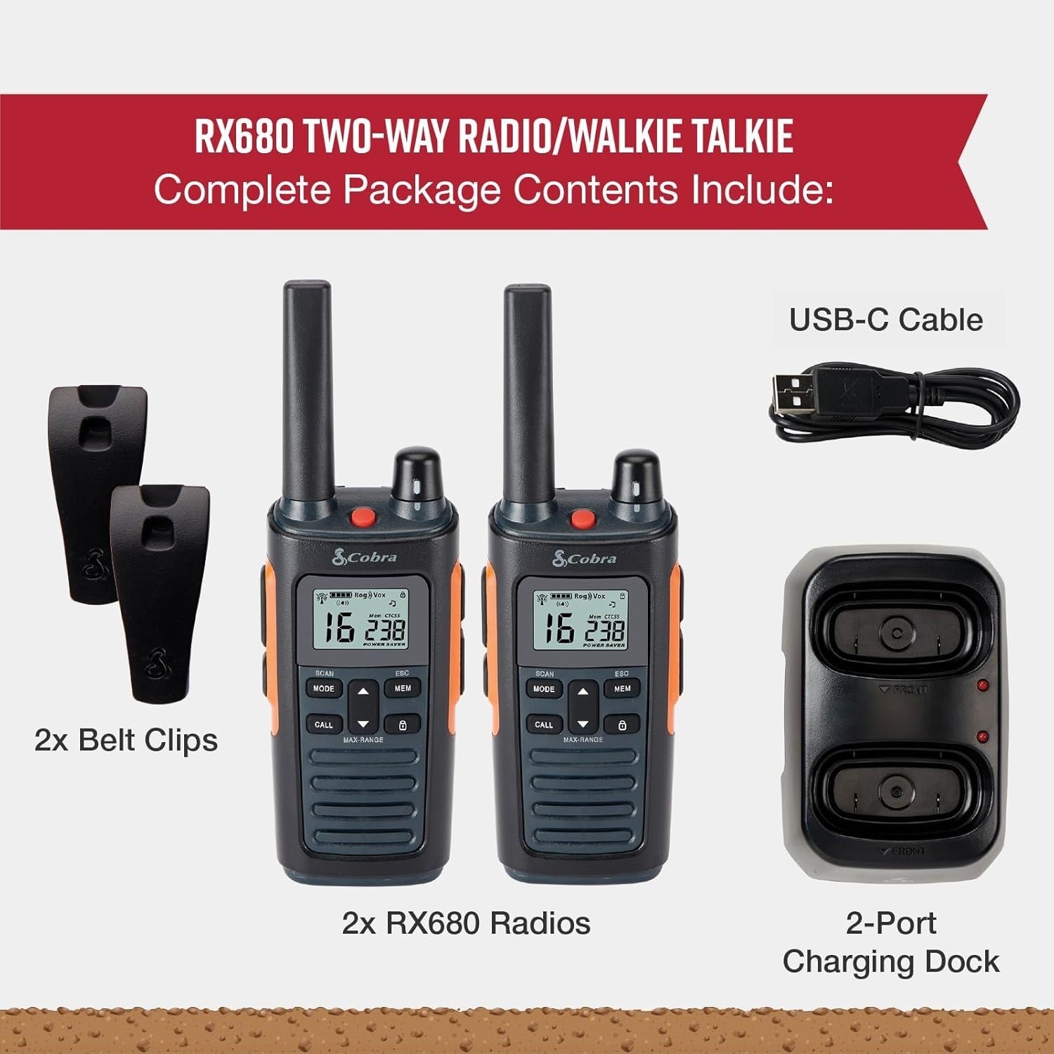 Rugged PMR446 Walkie Talkies 2 Pack Rechargeable IP54 10KM Radios