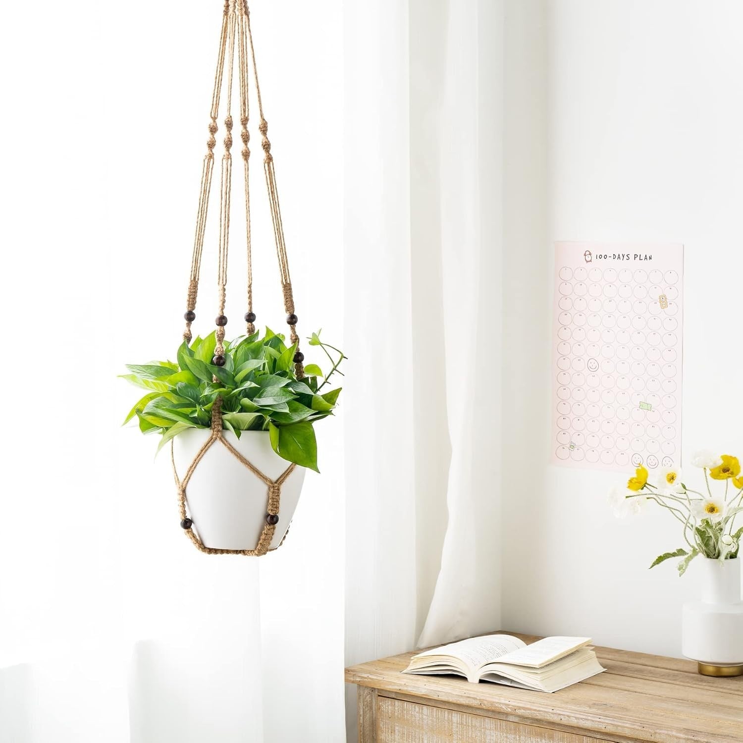 43" Macrame Plant Hanger Boho brown Indoor Outdoor Pot Holder