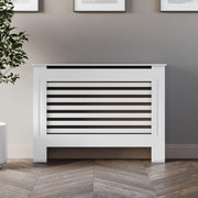 Medium White Radiator Cover Modern MDF Cabinet Horizontal Slat W112xH81.5cm
