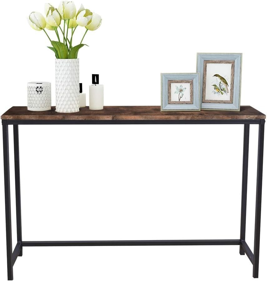 Rustic Narrow Console Table Wood Metal Entryway Hallway Desk 105cm Sturdy