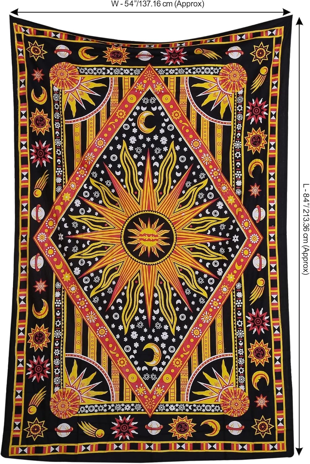 Sun & Moon Mandala Tapestry 137x213cm Boho Wall Hanging Cotton