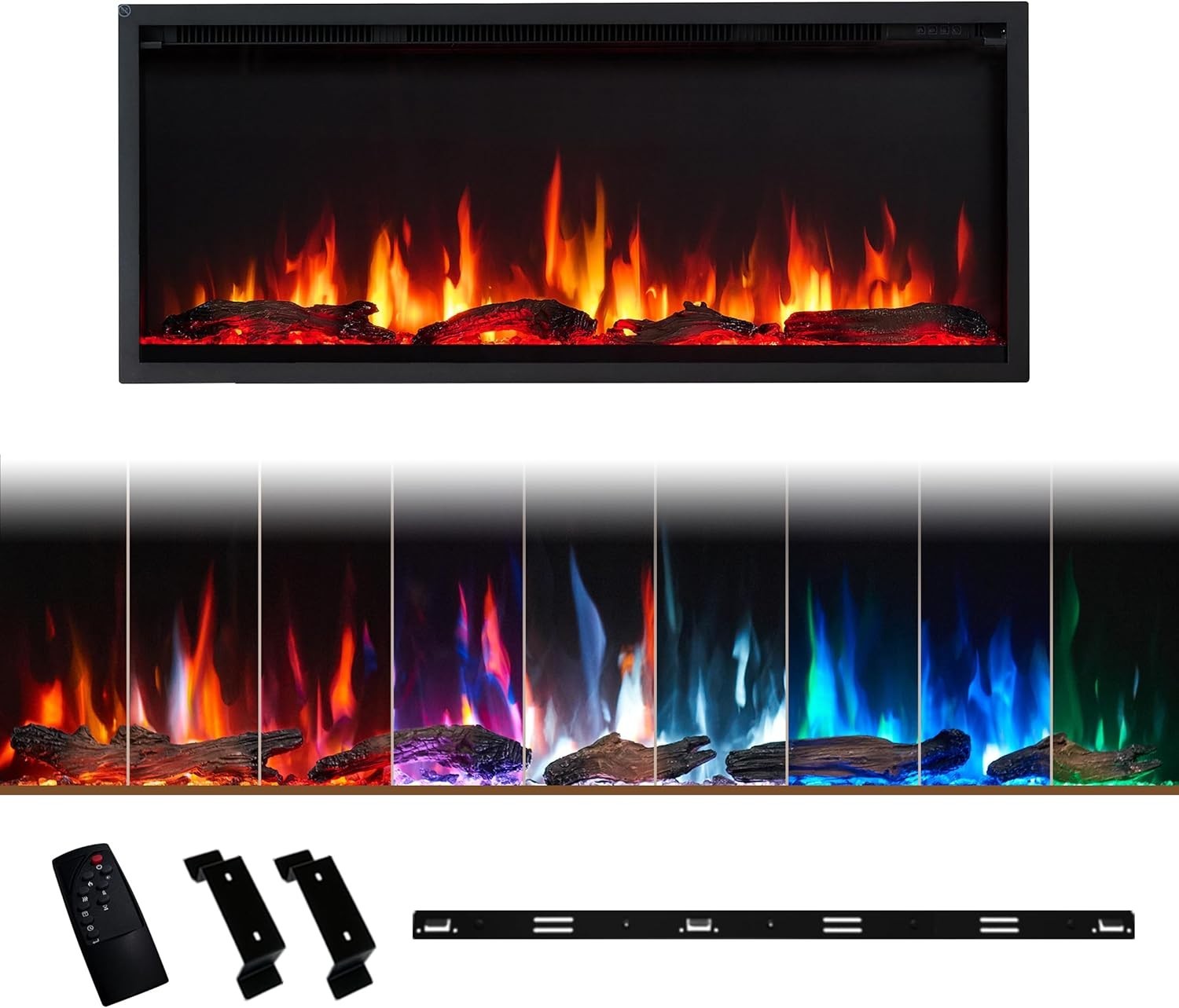 42” Recessed Wall Mounted Electric Fireplace LED Flame Heater Remote