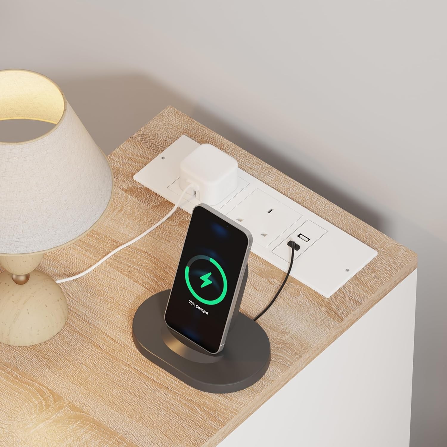 Set of 2 Slim Bedside Tables with Charging Station, 3 Drawers & USB Ports