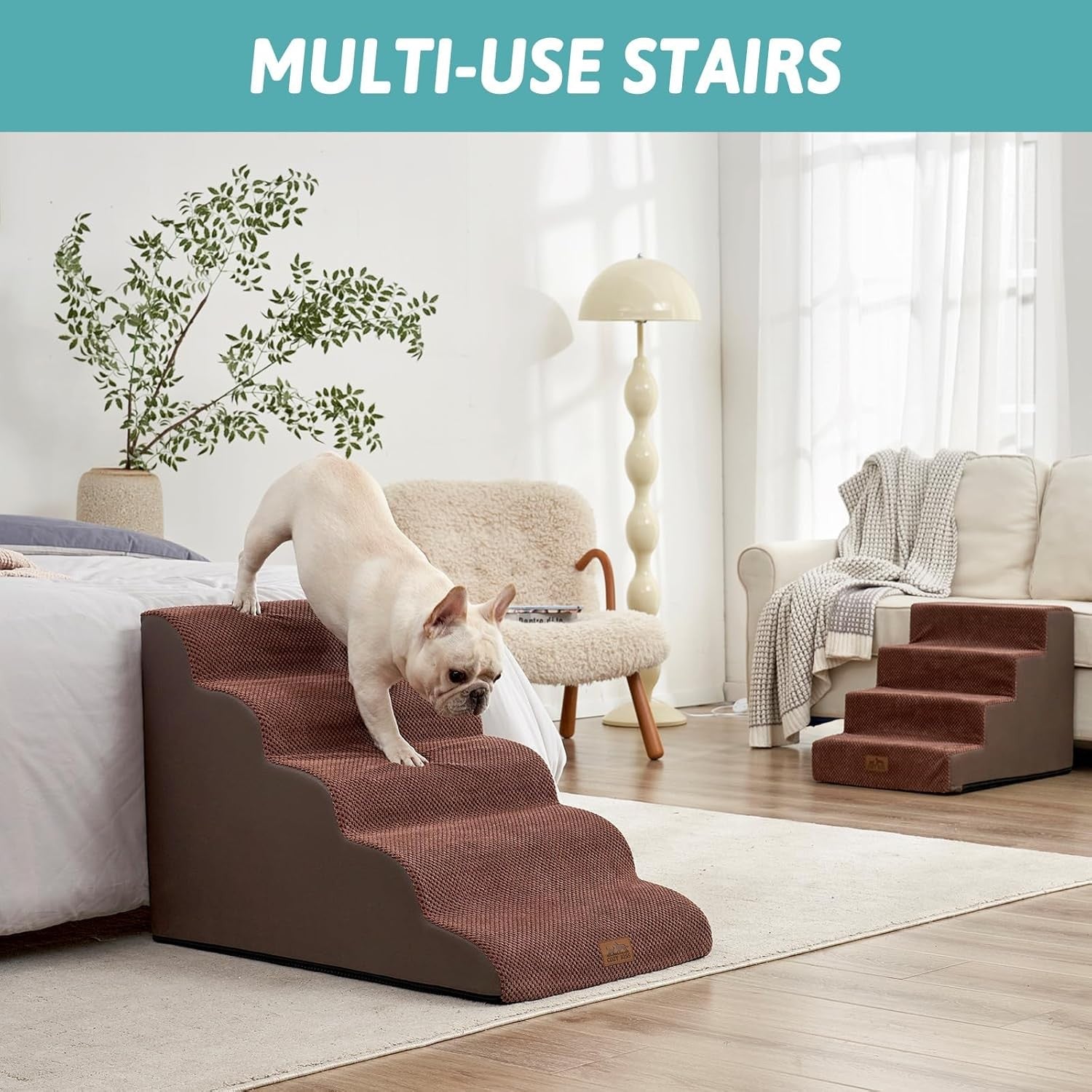 5‑Tier Non‑Slip High Density Foam Dog & Cat Stairs 19.7×33×22.4 in Ramp