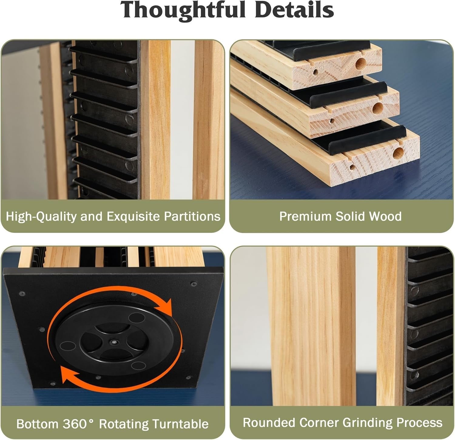 360° Rotating CD Storage Rack Holds 68 Cases Wood Organizer Black