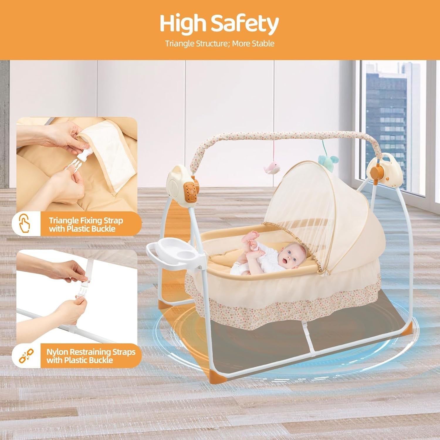 Electric Baby Crib Cradle Auto Swing Bed with Remote & Music