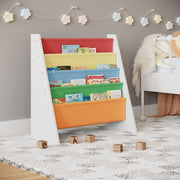 Kids 4 Tier Sling Bookshelf MDF & Fabric Book Storage Rack Multicoloured