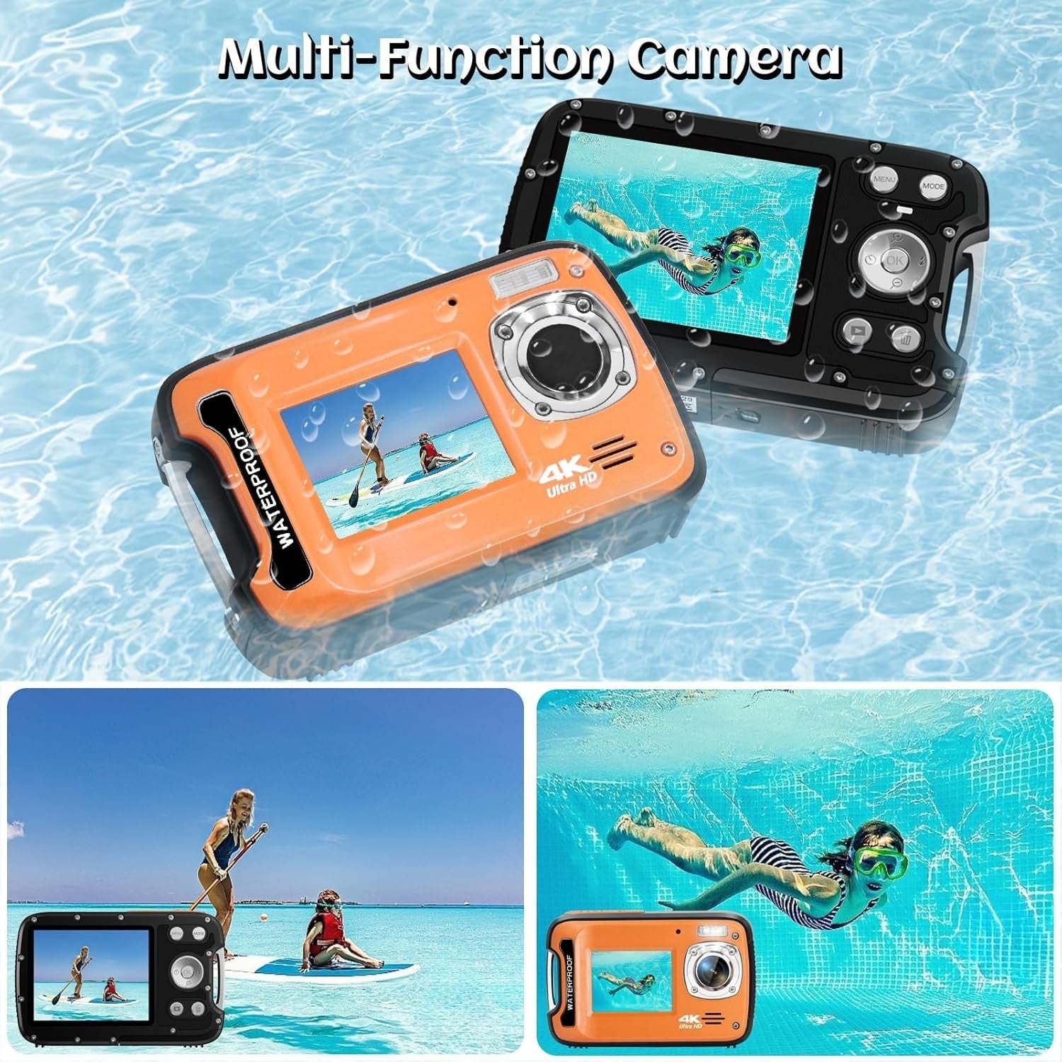 4K 48MP Waterproof Digital Camera 17FT Underwater Dual Screen 18X Zoom