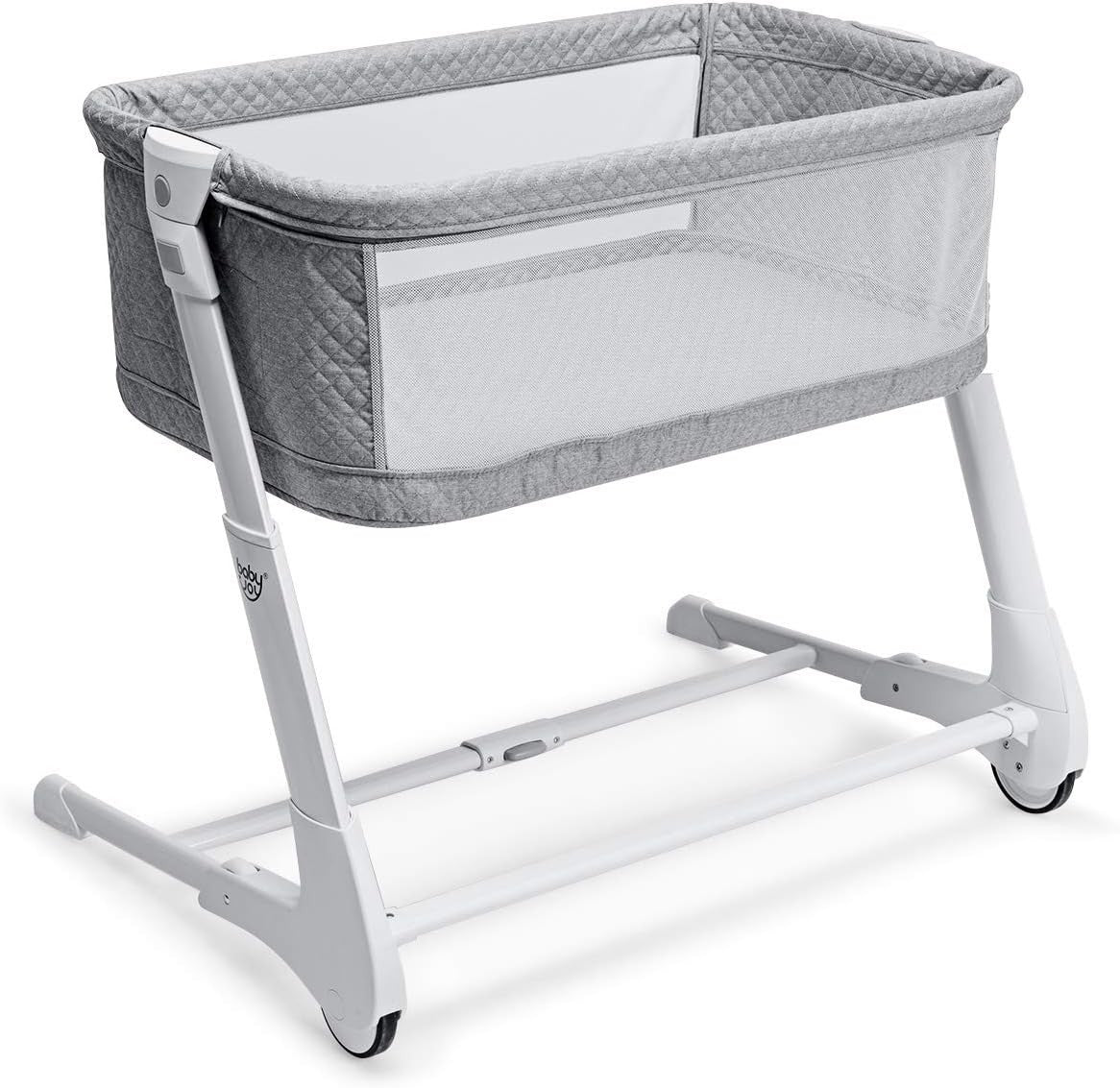 Bedside Baby Crib Adjustable Bassinet with Mattress & Wheels, Breathable Grey