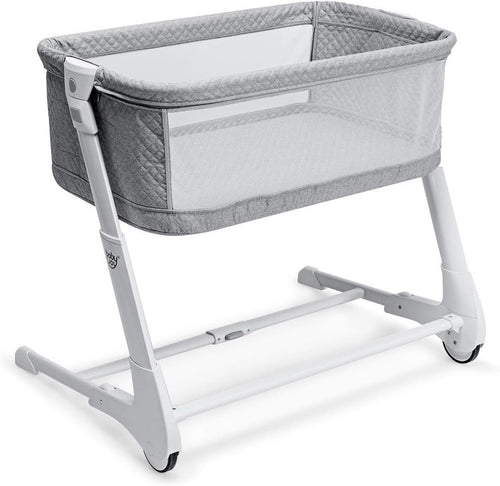 Bedside Baby Crib Adjustable Bassinet with Mattress & Wheels, Breathable Grey