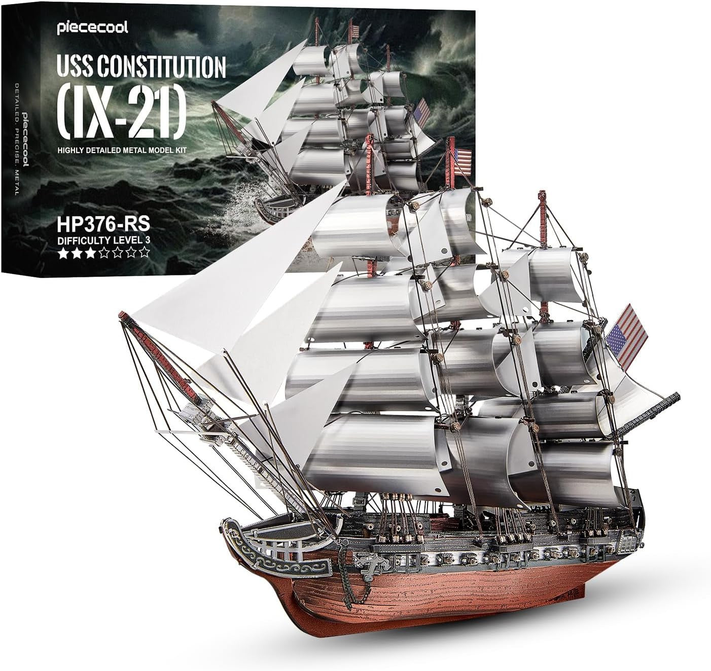 3D Metal Frigate Ship Model Kit Stainless Steel Sailboat Puzzle 349PCS