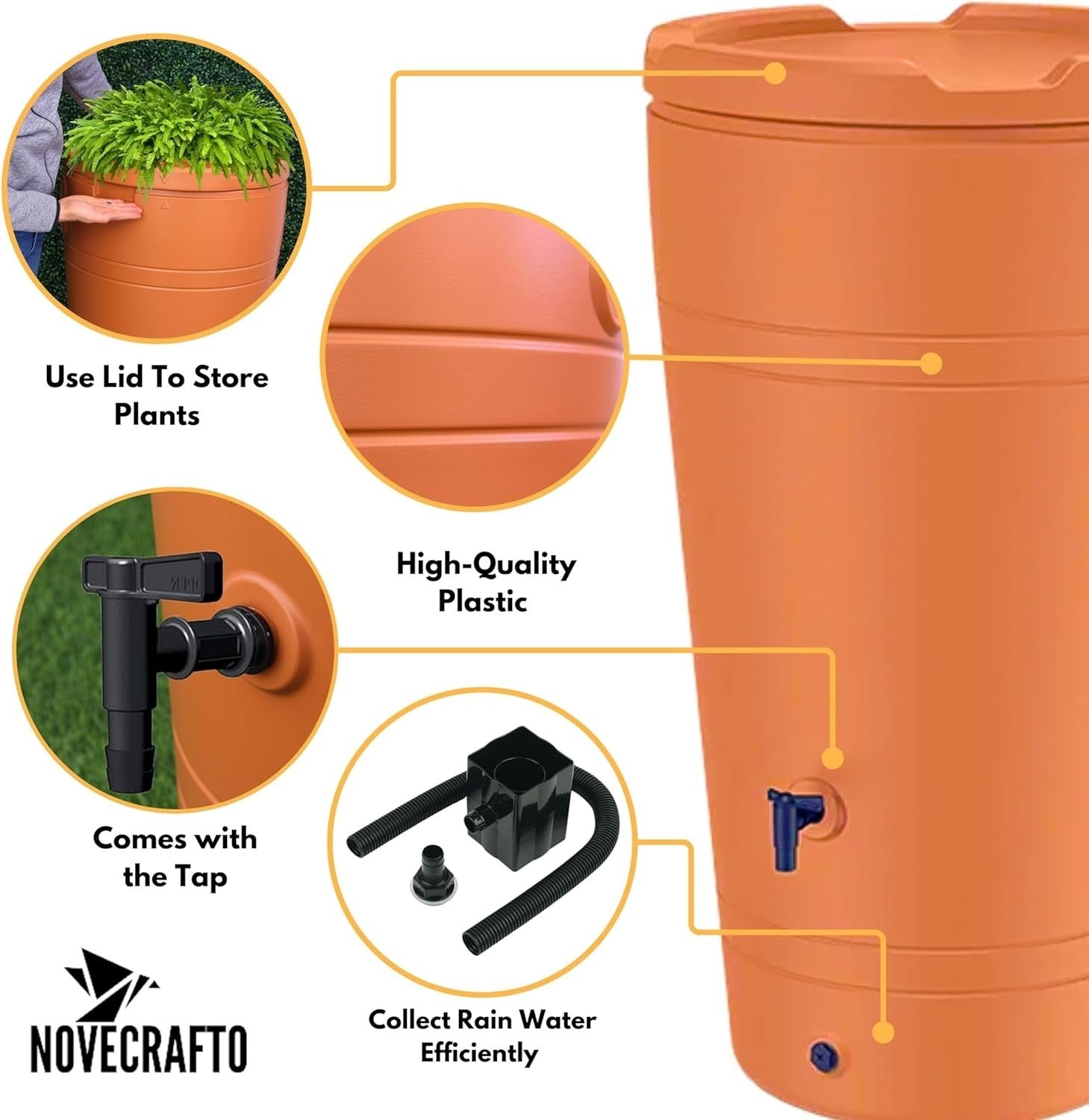 230L Cone Rainwater Butt With Tap Diverter Bio Cleaner Terracotta Garden