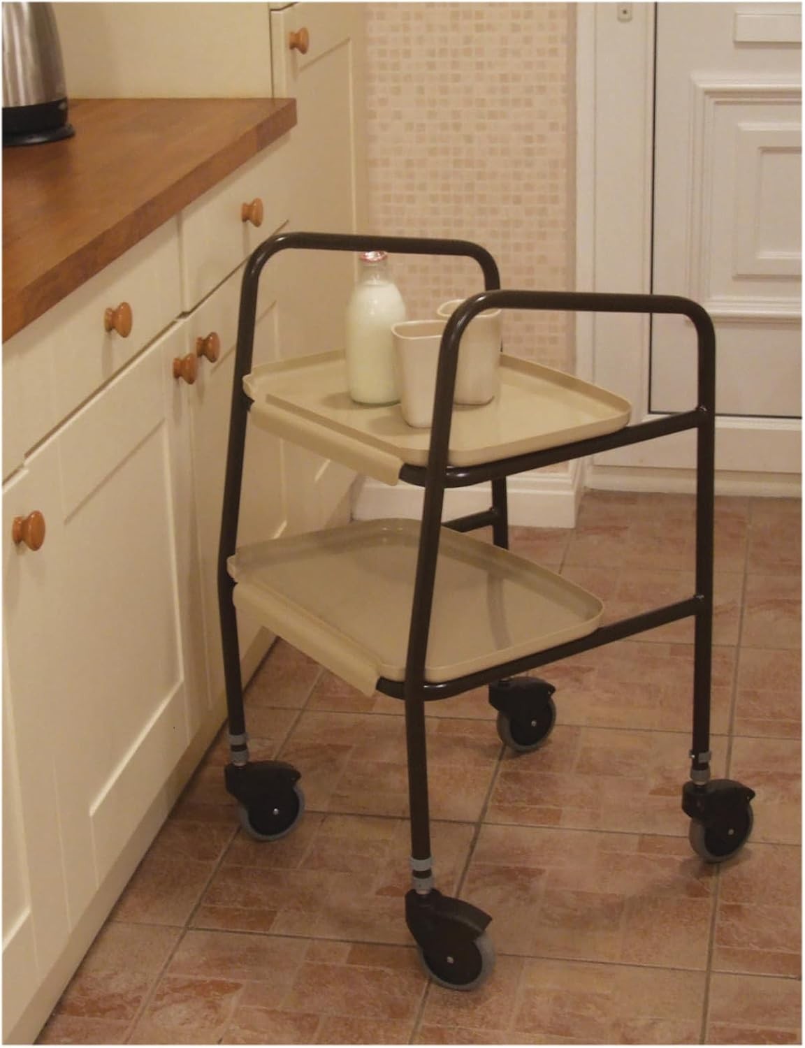 Height Adjustable Trolley Cart with Wheels Meal Transfer Serving Walker