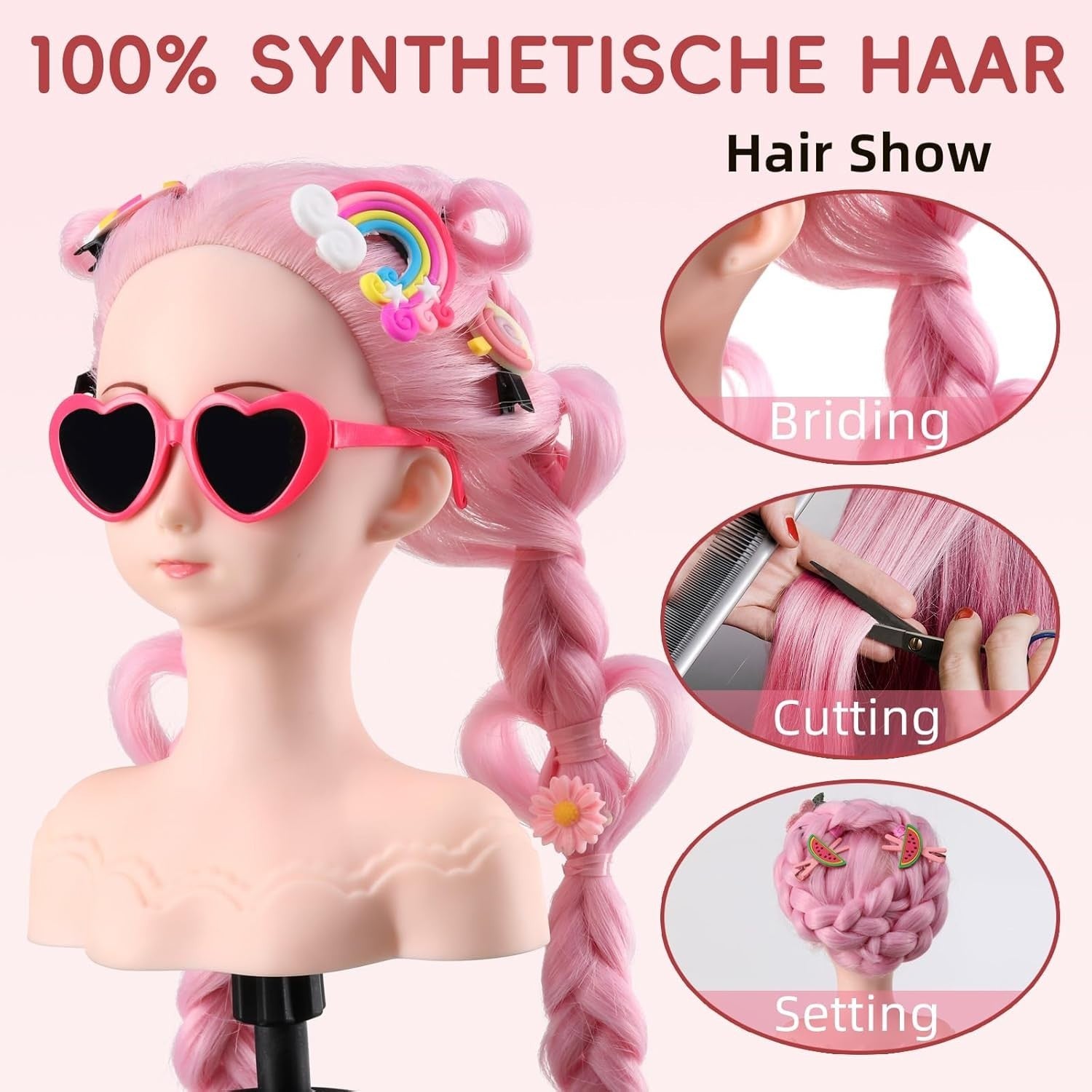 Hairdressing Mannequin Head w/ Clamp Synthetic Hair Styling Practice Doll
