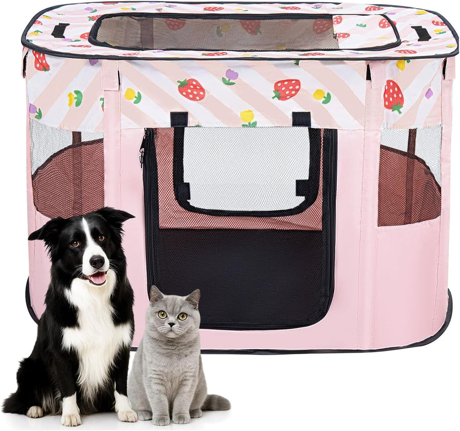 Foldable Pet Playpen Portable Puppy Crate, Soft Indoor Outdoor Dog Cat Tent